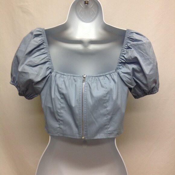 Forever 21 Juniors Ladies Woven Lace Up Back Zip Puff Sleeve Crop Top Size Small - Picture 3 of 3